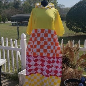 Vibrant Yellow and Red Patchwork Maxi Dress